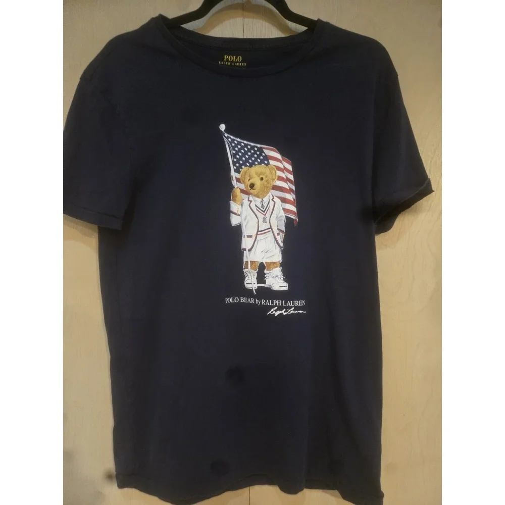 Polo Ralph Lauren Polo Bear American Flag T Shirt Mens Small Navy Graphic Tee...